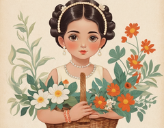 戴珍珠耳环的小女孩，花篮
