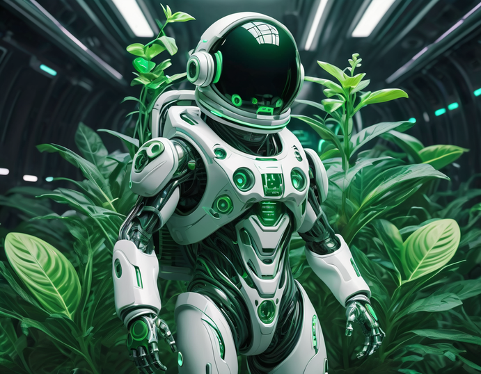 绿色背景下的机械宇航员