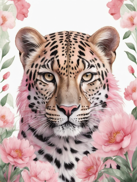 秘境花园粉色豹动物插画