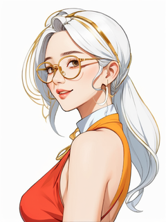 戴金边眼镜的动漫女孩，性感身材，侧面，远景，漫画风格，动漫人物插画，白色色调，有趣俏皮的角色设计，ar 20:21