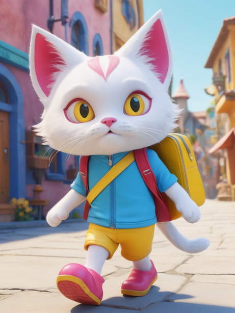 皮克斯3D渲染图背着书包的猫