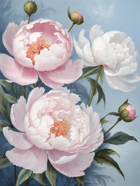 中国风芍药花精细画作