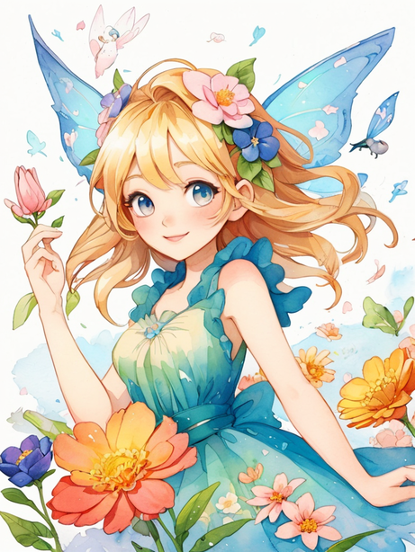 春日花仙子卡通水彩插画