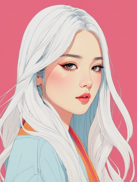 白发女孩肖像日系人物插画