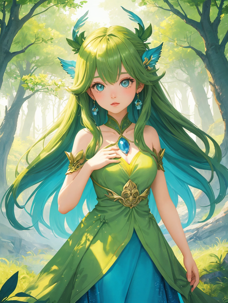 绿色精灵少女动漫艺术作品