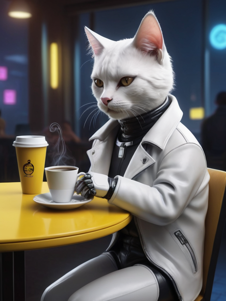 拟人化喝咖啡的猫