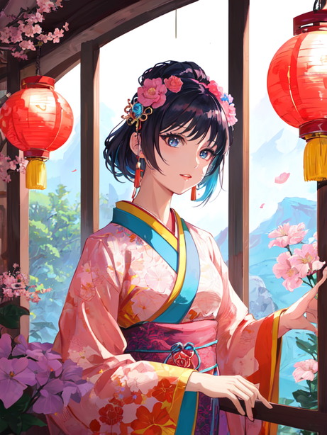 可爱的汉服女孩卡通国漫插画