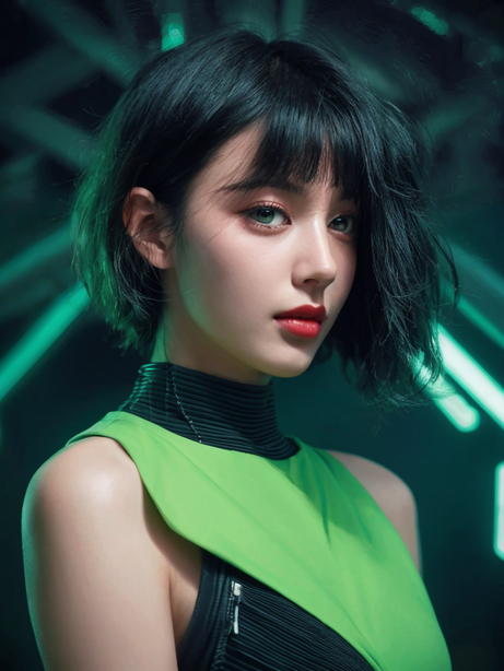 赛博朋克绿色背景酷帅女生