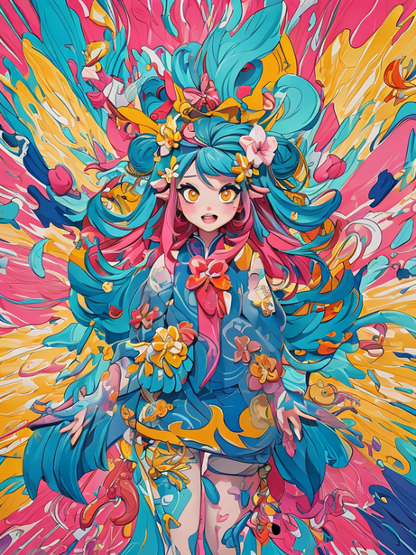 涂鸦风格卡通少女插图