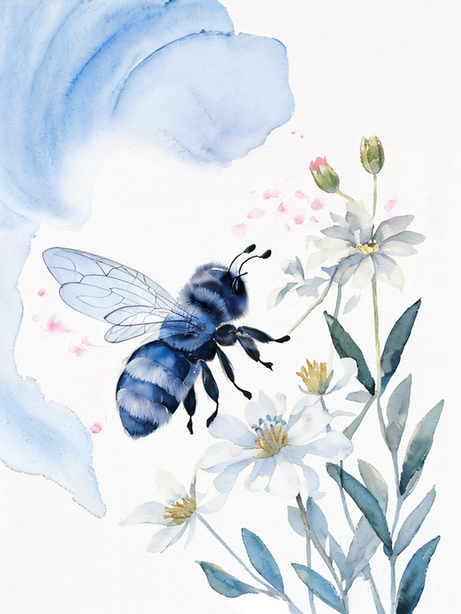 水彩插画采蜜的蜜蜂