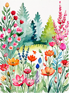 花园秘境，水墨，晕染，插画，艺术壁纸，极简主义，意境