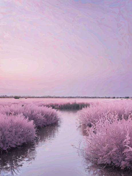 宁静的浅紫色芦苇荡风景图