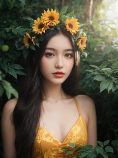 花仙子造型的女孩写真，户外摄影，亚马逊雨林，阳光透过树叶，极简主义风格，高清摄影