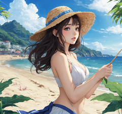 在海边，有两个20岁左右五官精致的女生，四条腿，在海边玩耍，大长腿，身体正常