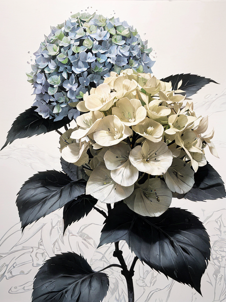 渐变色低饱和度绣球花插画