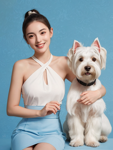 女孩与宠物狗广告拍摄图
