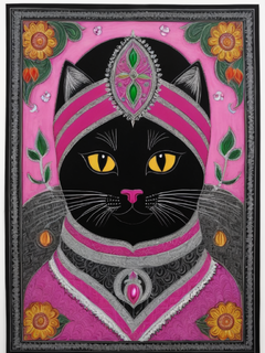 异域风情，黑色猫，波斯猫，粉色头巾