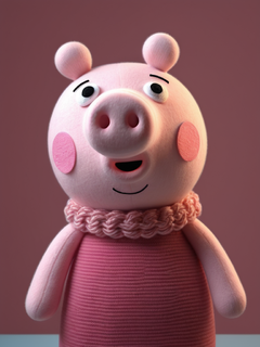 Peppa Pig，vray追踪，毛绒娃娃艺术，细节纹理，夜灯，针织和钩编