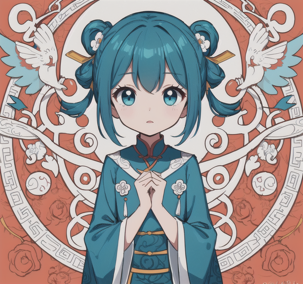 卡通动漫女孩工笔画插画