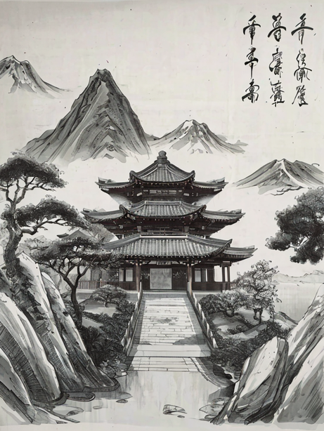 水墨风中国美学建筑绘画