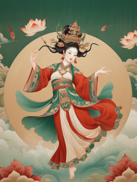 飞天神女敦煌艺术国风插画