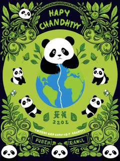 地球与熊猫，丰富的细节，创意海报，地球日，公益广告，绿色公益