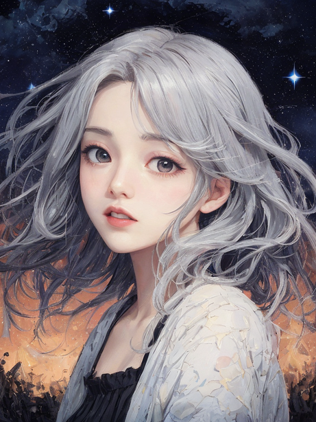 印象派油画风格动漫女孩插图