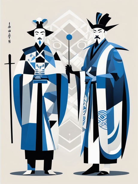 几何色块组成的中国传统戏曲演员插画