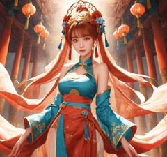 一个古装美人，20岁，五官精致，身材曼妙，穿着漂亮的轻纱汉服