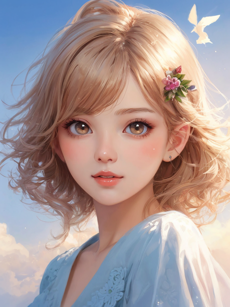 数字油画卡通可爱女生头像