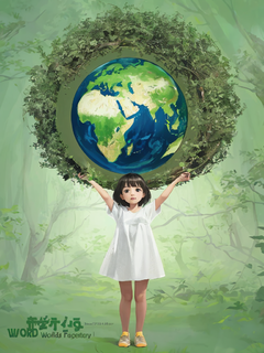 世界地球日的公益广告，地球，鸟，树，小女孩，创意设计，公益效果，海报带有“Earth Day”标题字样