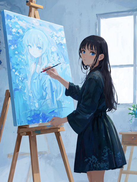工作室画画艺术女孩动漫图
