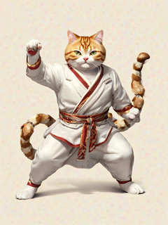 国风插画，猫爷，战斗姿势，超帅