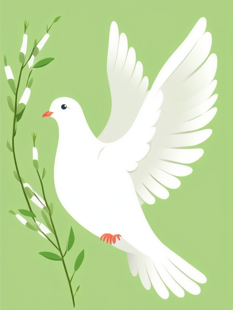 绿色卡通插画春日白鸽海报