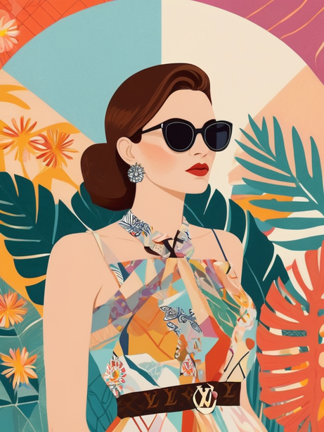 时髦摩登女性植物背景插图