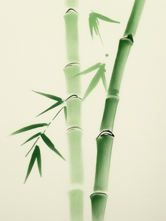 中国风的纸张，淡绿色的水墨风竹子，水墨画，隐约可见颗粒，白色的背景，渐变，朦胧感
