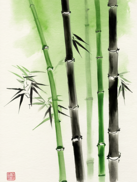 中国水墨风渐变竹子插图