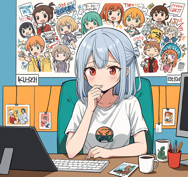 认真工作的小女孩涂鸦风格插图