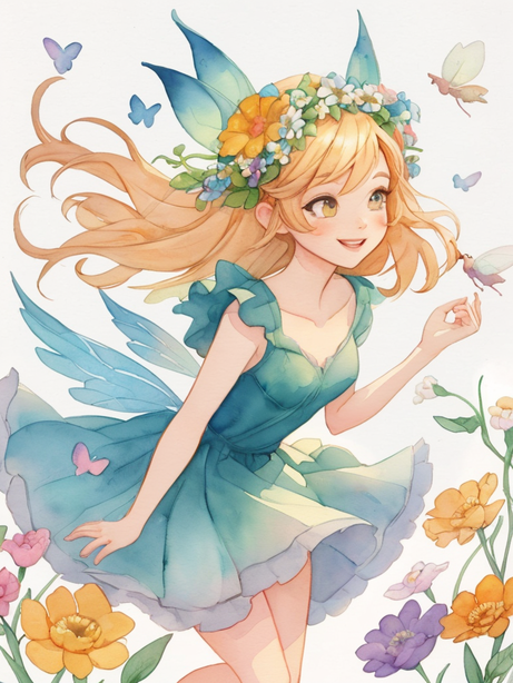 春日花仙子卡通水彩插画