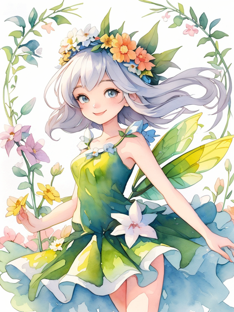 春日花仙子卡通水彩插画