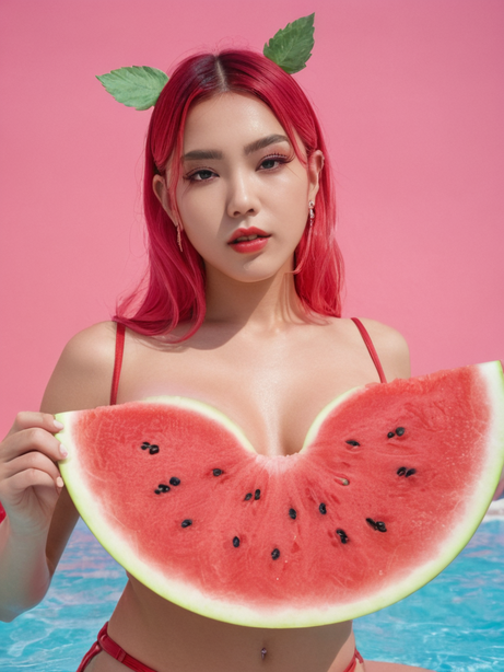 泳池红发美女图