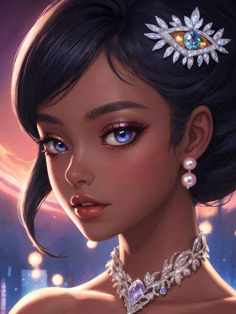 精美的“黑珍珠”模特卡通插画