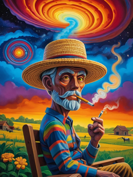 农场老汉超现实迷幻插画