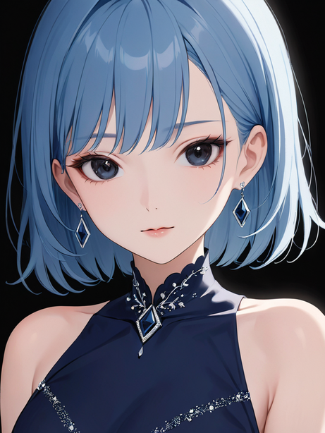 精致的蓝发女孩漫画头像