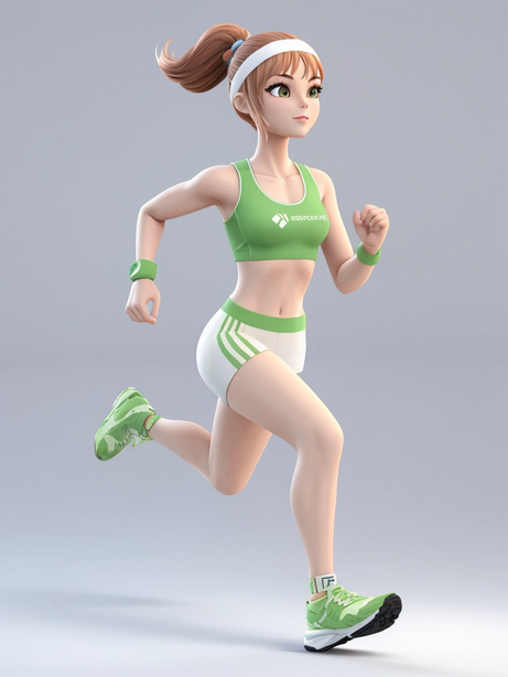 3D运动风格跑步的女孩
