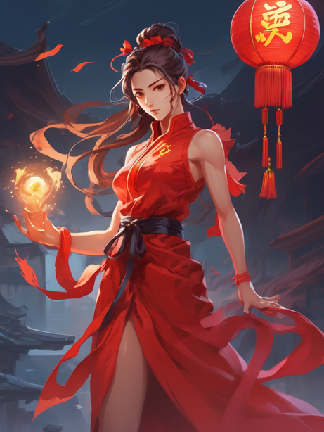 中式动漫红衣美女游戏人物设计