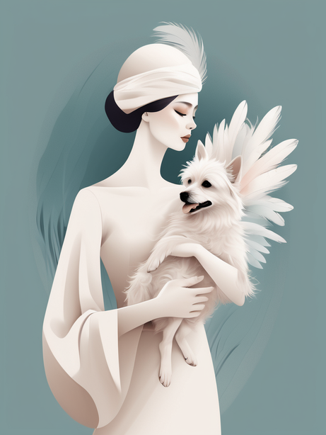 优雅的女人与狗极简插图