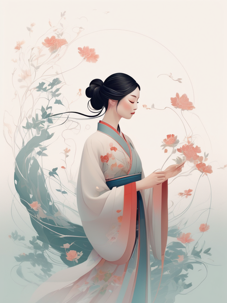花藤背景下的女人国风插画