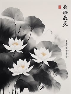 唐诗宋词风，水墨油画，极简黑白
