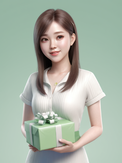 白色背景，互动平民风格，边缘照明，柔和渐变，迷人的插图，daz3d，动画礼品，光泽，ue5，hallyu，大胆的人物设计，逼真的印象，白色和绿色